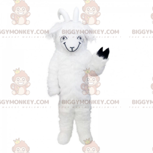 Costume de mascotte BIGGYMONKEY™ de bouc blanc avec une patte