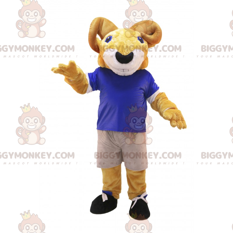 Fantasia de mascote de cabra BIGGYMONKEY™ com roupa de futebol