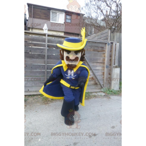 Costume de mascotte BIGGYMONKEY™ de mousquetaire bleu et jaune