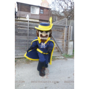 Costume de mascotte BIGGYMONKEY™ de mousquetaire bleu et jaune