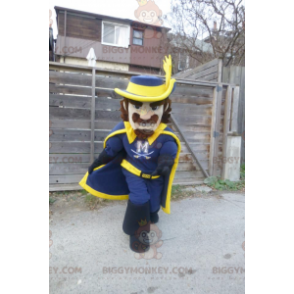 Traje de mascote mosqueteiro azul e amarelo BIGGYMONKEY™ –