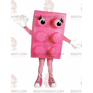 Traje de mascote BIGGYMONKEY™ de tijolos de lego rosa com