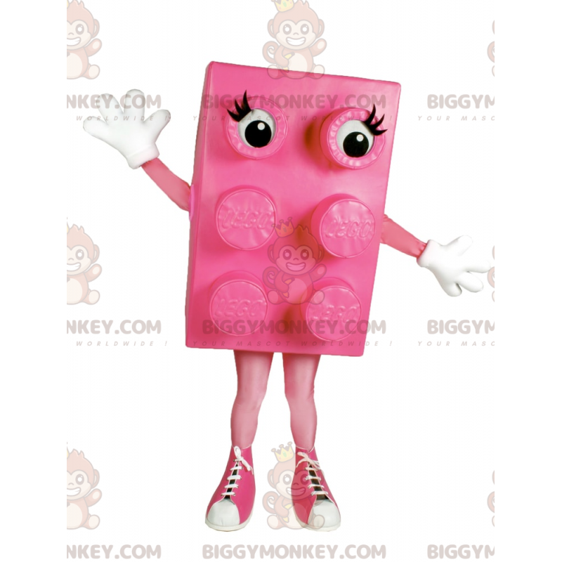 Costume de mascotte BIGGYMONKEY™ de brique lego rose avec