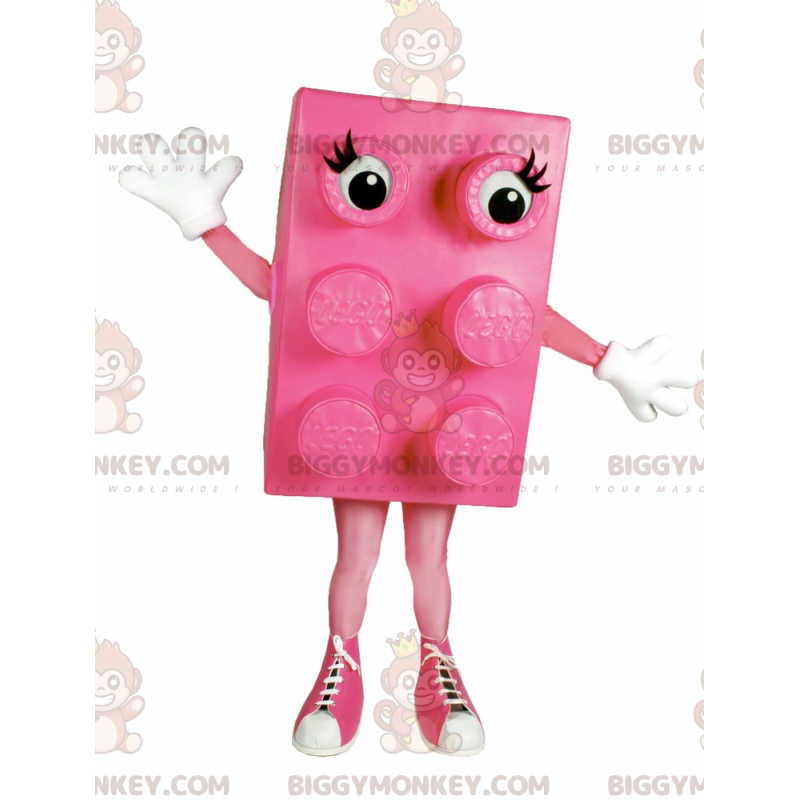 Traje de mascote BIGGYMONKEY™ de tijolos de lego rosa com