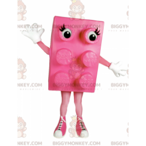 Traje de mascote BIGGYMONKEY™ de tijolos de lego rosa com