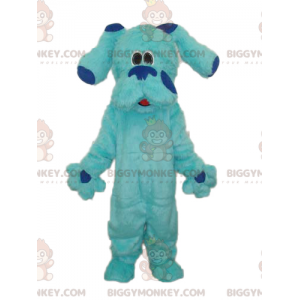 Costume de mascotte BIGGYMONKEY™ de chien bleu tout poilu géant