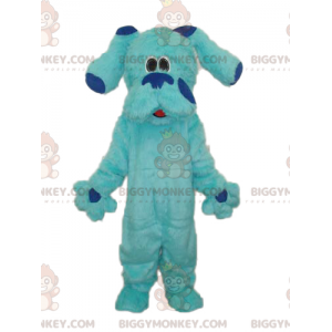 Traje de mascote de cachorro azul gigante todo peludo