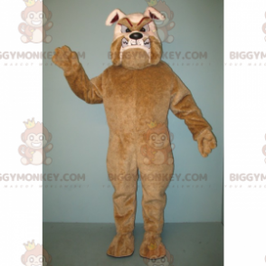 Traje de mascote de buldogue raivoso marrom e bronzeado