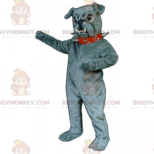 Traje de mascote de buldogue cinza BIGGYMONKEY™ com gola