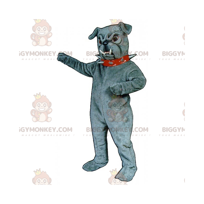 Costume de mascotte BIGGYMONKEY™ de bulldog gris avec collier a