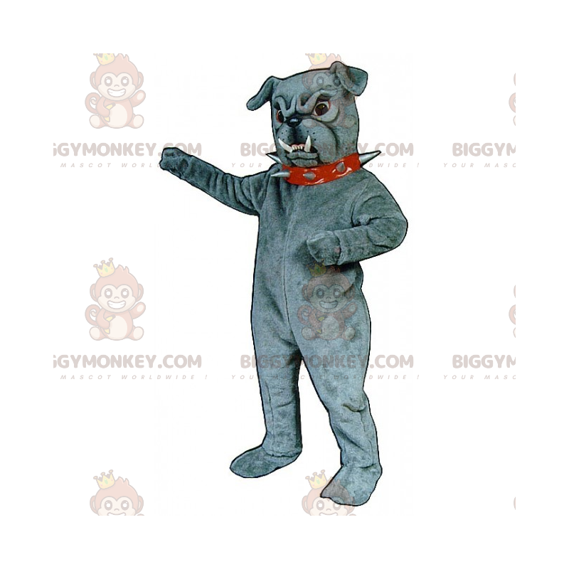 Traje de mascote de buldogue cinza BIGGYMONKEY™ com gola