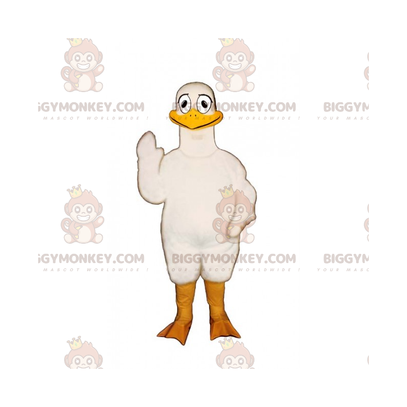 Costume de mascotte BIGGYMONKEY™ de canard blanc et souriant -
