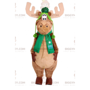 Caribou BIGGYMONKEY™ maskotkostume med tørklæde og grøn hat -