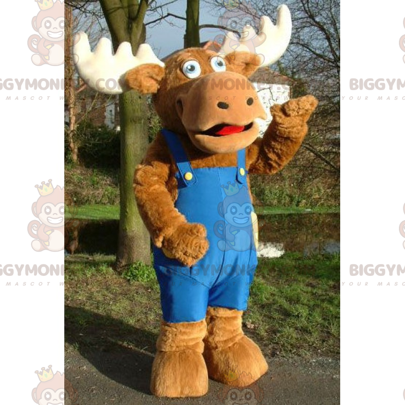 Caribou In Overalls Blue BIGGYMONKEY™ Mascot Costume –