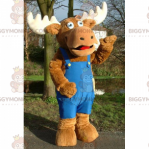 Caribou in overall blauw BIGGYMONKEY™ mascottekostuum -