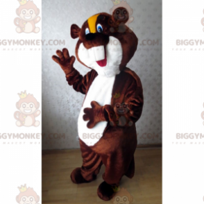 Traje de mascote de castor BIGGYMONKEY™ com crista amarela e