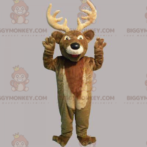 Disfraz de mascota Ciervo BIGGYMONKEY™ con grandes cuernos -