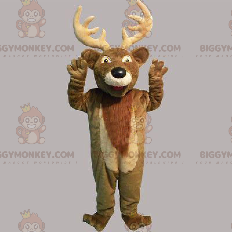 Traje de mascote de veado BIGGYMONKEY™ com chifres grandes –