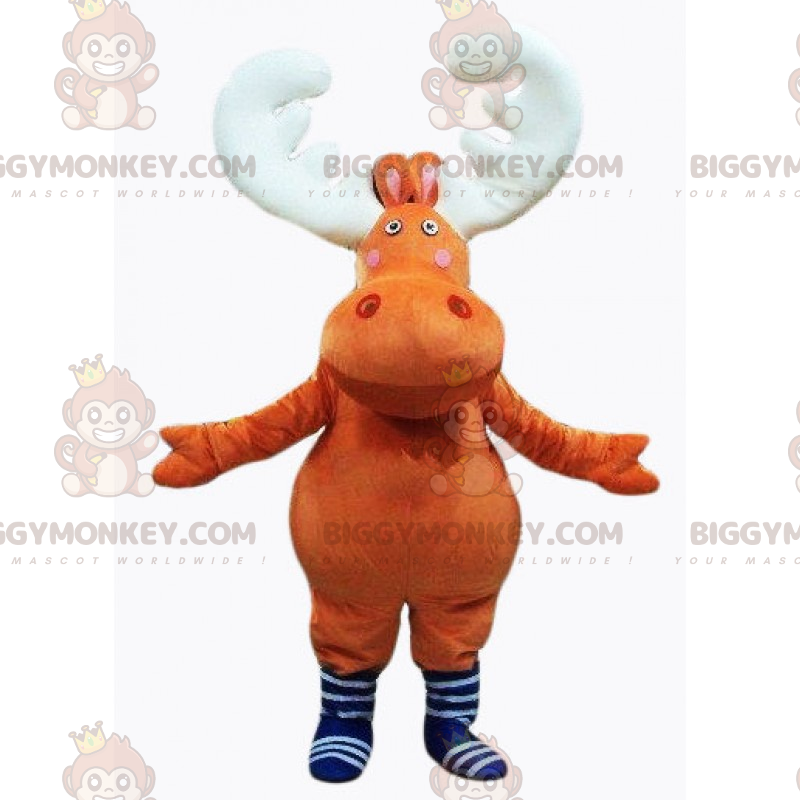 BIGGYMONKEY™ maskotkostume Plyshjort med hvide horn -