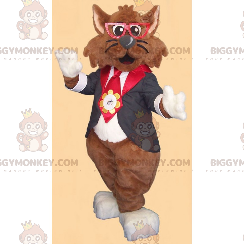 BIGGYMONKEY™ Costume da mascotte gatto con occhiali e giacca -