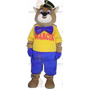 Cat BIGGYMONKEY™ Mascot Costume with Police Cap and Blue Bow
