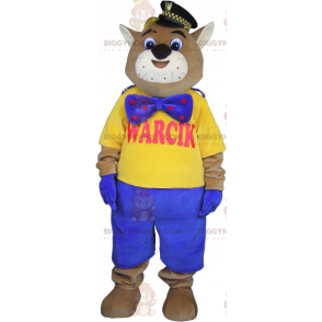 Cat BIGGYMONKEY™-mascottekostuum met politiepet en blauwe