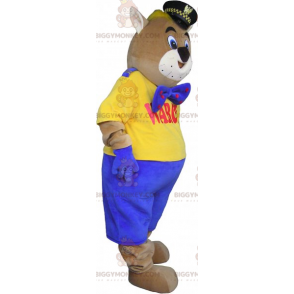 Cat BIGGYMONKEY™ Mascot Costume with Police Cap and Blue Bow