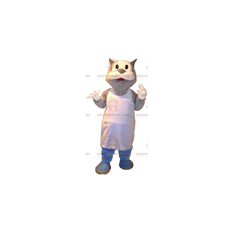 Costume de mascotte BIGGYMONKEY™ de chat avec tablier blanc -