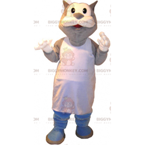 Cat BIGGYMONKEY™ Mascot Costume with White Apron –