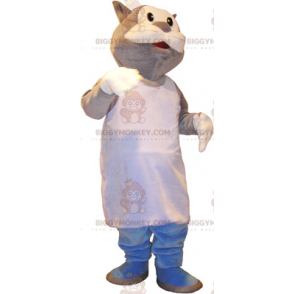 Cat BIGGYMONKEY™ Mascot Costume with White Apron –