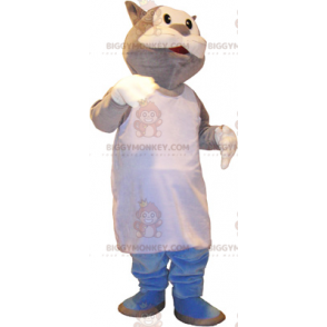 Costume de mascotte BIGGYMONKEY™ de chat avec tablier blanc -
