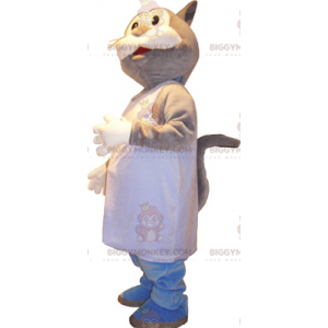 Costume de mascotte BIGGYMONKEY™ de chat avec tablier blanc -