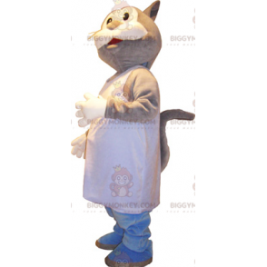 Costume de mascotte BIGGYMONKEY™ de chat avec tablier blanc -