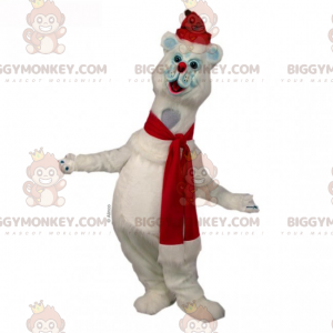 Kostým maskota Snow Cat BIGGYMONKEY™ se šálou a červeným