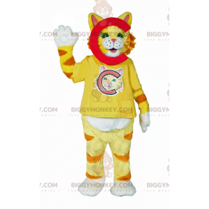 Costume de mascotte BIGGYMONKEY™ de chat jaune a rayures -