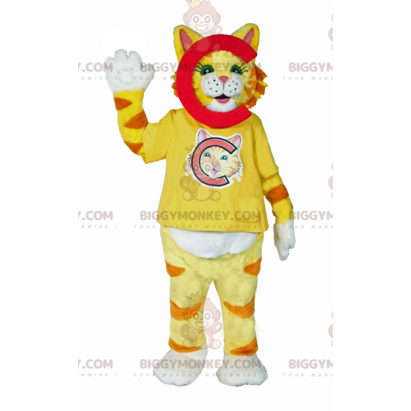 BIGGYMONKEY™ Gelb gestreiftes Katzen-Maskottchen-Kostüm -