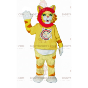 BIGGYMONKEY™ Gelb gestreiftes Katzen-Maskottchen-Kostüm -