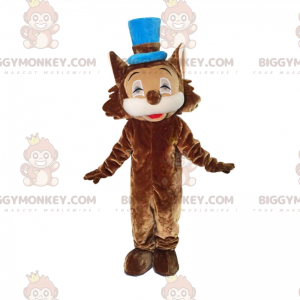 Bruine kat BIGGYMONKEY™ mascottekostuum met blauwe hoed -