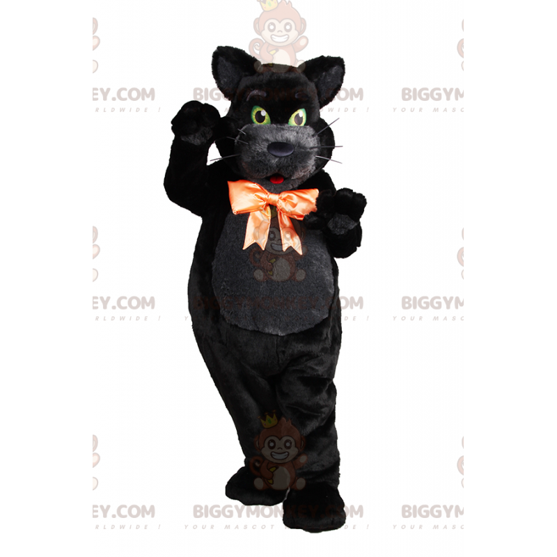 Costume de mascotte BIGGYMONKEY™ de chat noir avec nœud -