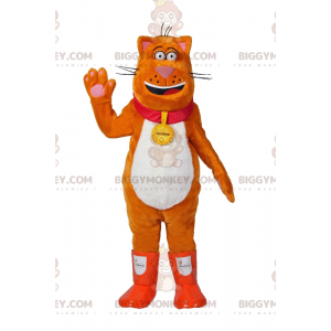 Orange Cat BIGGYMONKEY™ maskotkostume med regnstøvler og krave