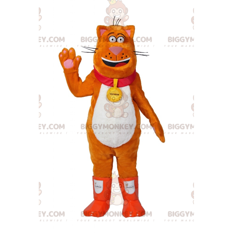 Orange Cat BIGGYMONKEY™ Mascot Costume with Rain Boots and