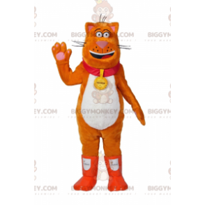 Orange Cat BIGGYMONKEY™ maskotkostume med regnstøvler og krave