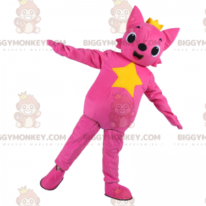 BIGGYMONKEY™ Rosa Katze mit Stern-Maskottchen-Kostüm -