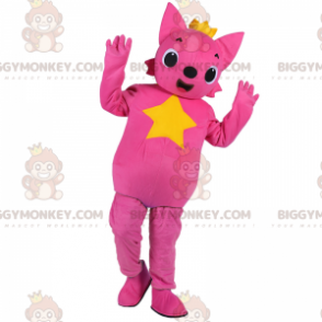 BIGGYMONKEY™ Rosa Katze mit Stern-Maskottchen-Kostüm -