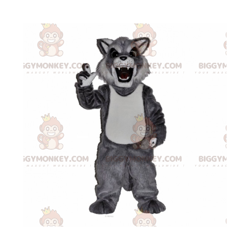 Traje de mascote de gato selvagem cinza e branco BIGGYMONKEY™ –