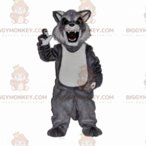 Costume de mascotte BIGGYMONKEY™ de chat sauvage gris et blanc