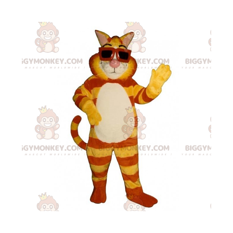 BIGGYMONKEY™ Tiger-Katzen-Maskottchen-Kostüm mit Sonnenbrille -