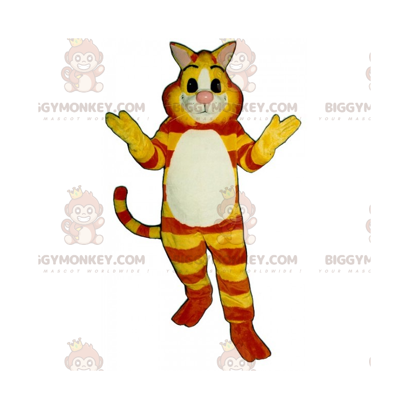 Traje de mascote de gato tigre amarelo e laranja BIGGYMONKEY™ –