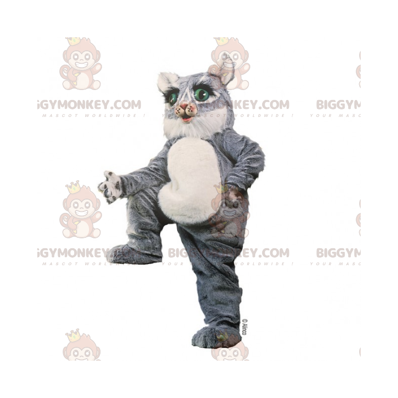 Costume de mascotte BIGGYMONKEY™ de chaton gris aux yeux verts