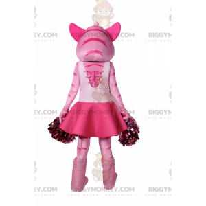 BIGGYMONKEY™ mascottekostuum roze kat in cheerleader-outfit -